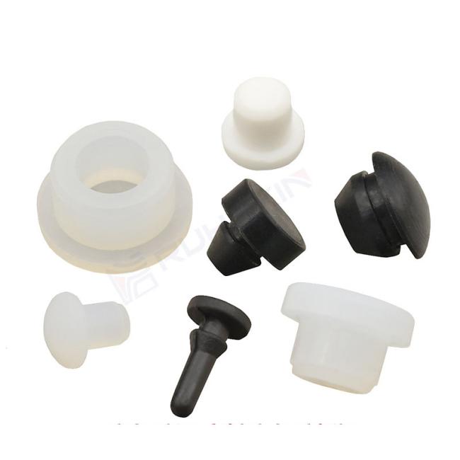 Silicone rubber plug product demonstration showing various sizes and applications