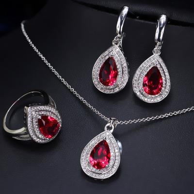China Hot selling Womens Luxury Wedding Flower CZ Zircon jewelry Set Fashion Waterdrop Necklace Earrings Set Jewellery sets for sale