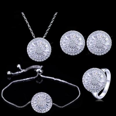 China Charming 925 sterling silver white gold plated Cubic Zircon CZ Clear diamond Earrings Necklace Bridal Jewelry set for sale