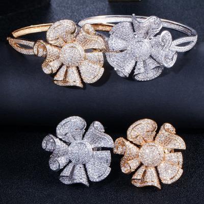 China Flower Cubic Zirconia Bangle CZ Zircon Crystal Flower Bracelets for Women Wedding Bridal  Bracelets Jewelry for sale