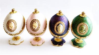 China Luxury RoseFaberge Easter Eggs Jewelry Box Russian Royal Case Metal Faberge Egg Faberge Egg Jewerly Trinke t Box for sale