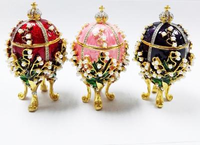 China Enameled Easter Egg Jewelry Box wholesale easter egg metal Faberge Egg Jewelry Boxes Trinket Boxes decor metal gift for sale