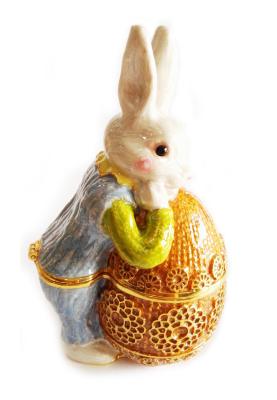China Rabbit Bejeweled Trinket Box Pewter Rabbit Jewelry Box Hinged Jewelry Box Easter Rabbit Jewelry Trinket BoxGift for sale