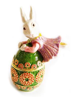 China Easter Bunny Trinket Pill Box Rabbit Hinged Trinket Jewelry Box Bejeweled Ring Holder Rabbit Trinket Jewelry Box for sale