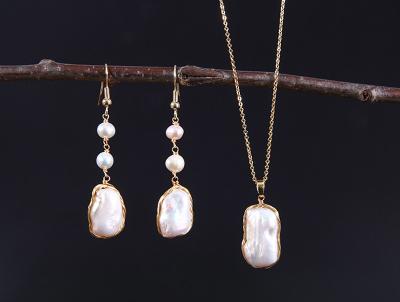 Китай Natural Baroque Pearl necklace Cultured White Baroque Pearl Glass Chain Baroque Pearl Necklace Lady Pear Jewelry Set продается