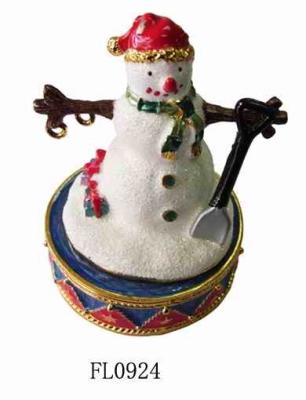 China Christmas Snowman Girl Metal Jeweled Trinket Box for sale