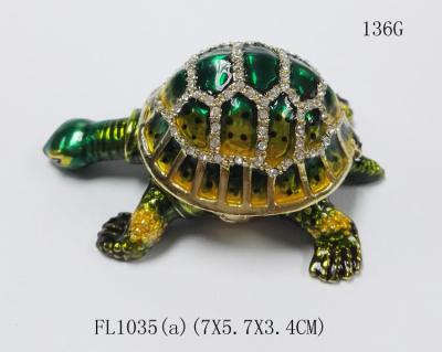 China Lucky jeweled trinket boxes green  turtle trinket box metal  turtle jewelry box for sale