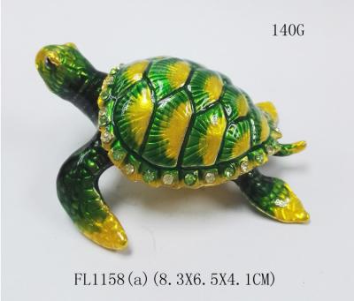 China Lovely turtle metal alloy trinket box pewter jeweled turtle enameled trinket box for sale