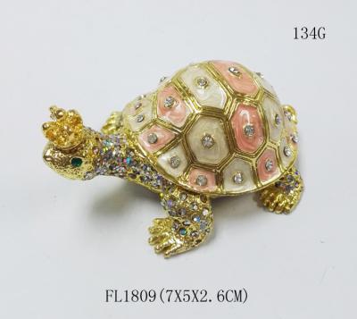 China Fashion Wholesale Metal Crystal turtle trinket box Metal crown turtle trinket box for sale