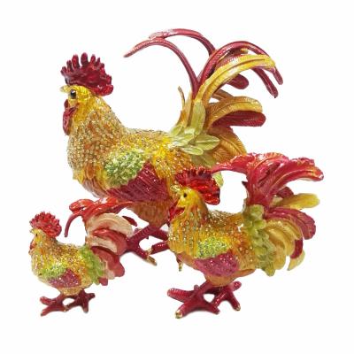 China Art Collectible Metal Rooster Statue Trinket Box Roosters on Old Metal Trinket Box for sale