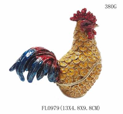 China Decorative alloy rooster jewelry boxes beautiful cock enamel trinket box for sale