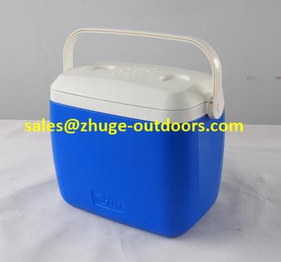 China Portable 8 Liter PU Insulation Blue Plastic Ice Cooler Box for sale