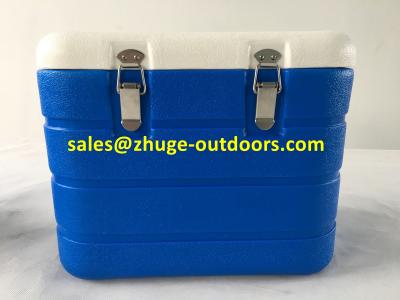 China Portable 16 Liter PU Insulation Blue Plastic Ice Cooler Box for sale