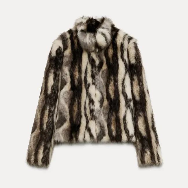 Europe and America Trendy Eco Short Fur Jacket - Worn View