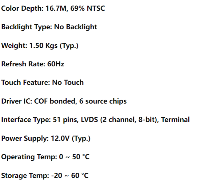 AUO T430HVN01.0 interface specifications diagram showing pin configurations