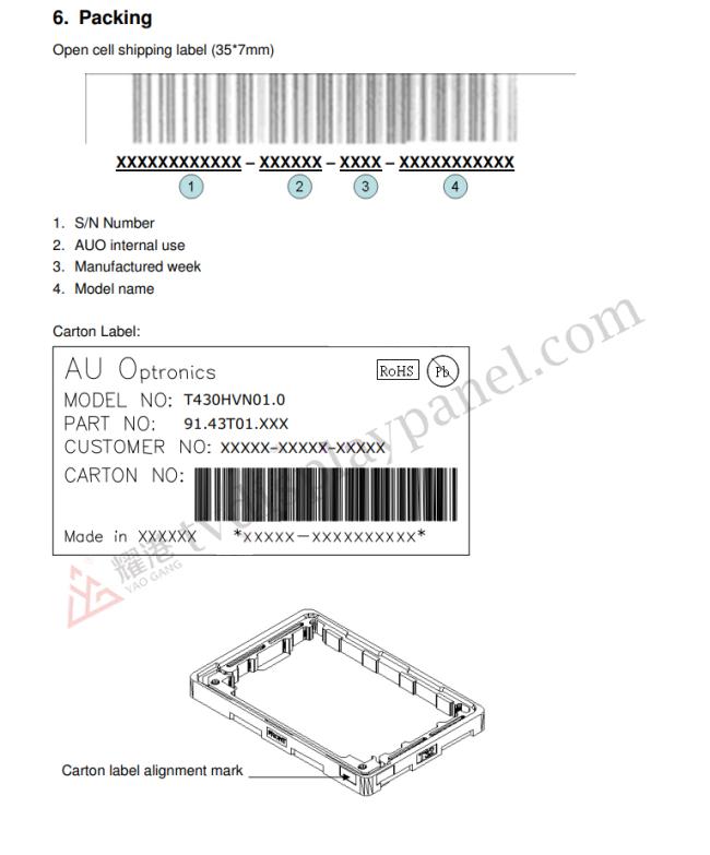 AUO T430HVN01.0 technical specifications diagram with detailed parameters
