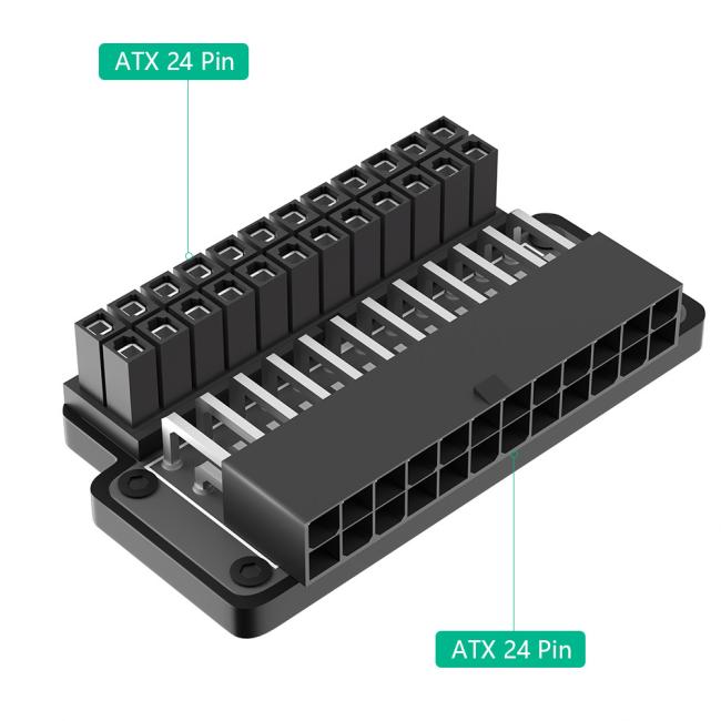 Close-up of ATX connector pins and LED indicator positions