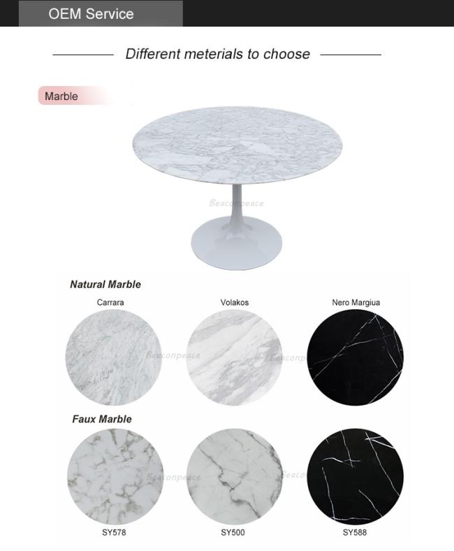White Marble Top Dining Table with Metal Base for Living Room
