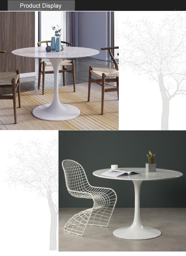 White Marble Top Dining Table with Metal Base for Living Room