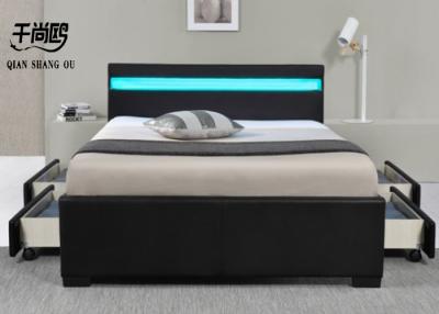 China Black King Size Upholstered Bed With Drawers Soft European Style for sale