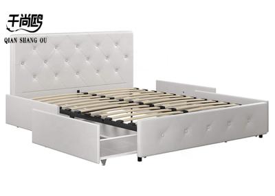 China King Size Slatted Bed Base , Diamond Cluster White Double Platform Bed for sale