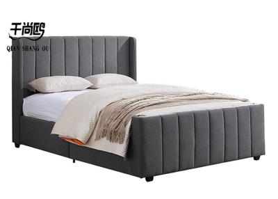 China Double Linen Upholstered Bed Grey Color Matching Furniture Solid Wood Frame Bed for sale
