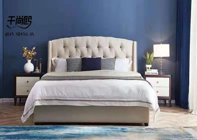 China Customized Linen Upholstered Bed , Luxury Fabric Beds 183*203cm with headboard for sale