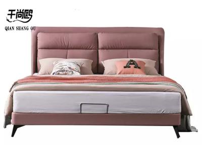 China Home Furnishing Upholstered Storage Platform Bed Pink leather Material for sale