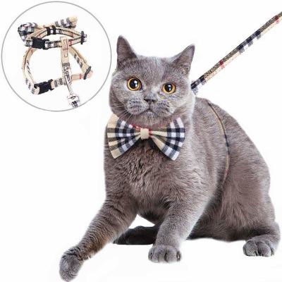 China Nylon Webbing Adjustable Cat Harness Kitty Rabbit Plaid With Removable Bowtie for sale