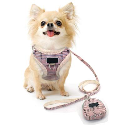 China No Pull Escape Proof Breathable Mesh Dog Harness Classic Plaid Back Openable Fit Small Dogs Cats for sale