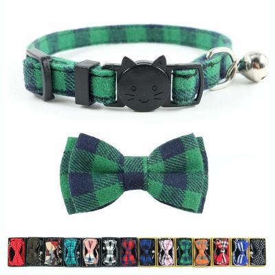 China Breakaway Bow Tie Cat Collar With Bell Plaid Design Adjustable Safety for sale
