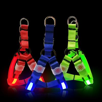 China Fishing Net Reflective Rechargeable LED Dog Harness Double Adjustable Buttons for sale
