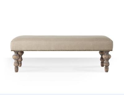 China french vintage fabric upholstered wooden bench antique bedroom solid rustic wood benches for sale
