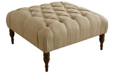 China wholesale good quality linen fabric round household wooden storage ottoman bench for sale
