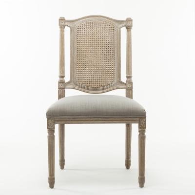 China Cane back wooden craved oak linen fabric wedding chair popular for party hire and rental for sale