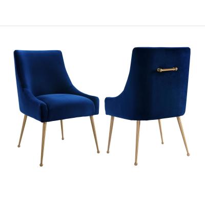 China hot sale deep blue velvet fabric stainless steel leg dining chairs for wedding event for sale