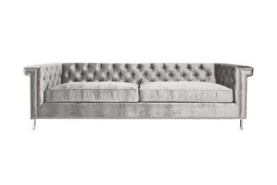 China modern solid wood grey velvet fabric upholstery 2 seat sofa  tufted design metal leg lounge for wedding event furniture for sale