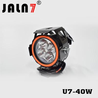 China Motorcycle Headlight Led JALN7 U7 40W Fog Driving Running Light with Angel Eyes Lights Ring Front Strobe Flashing for sale
