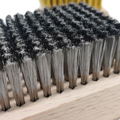 China Haya inoxidable del alambre del carbono del cepillo de alambre de acero de la base de madera el 11cm en venta