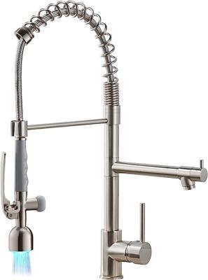 China Commercial Gooseneck Farmhouse Sink Faucet Brushed Nickel With LED Light for sale