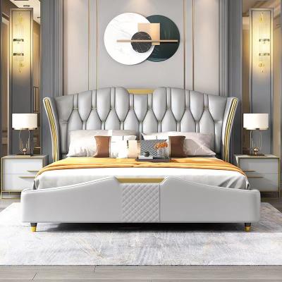 China Cama de couro personalizada da madeira maciça do rei Size Bedroom Furniture à venda