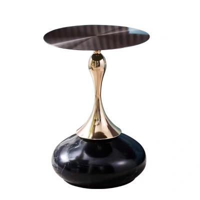 China Golden Stainless Steel Hotel Furniture Table With Lovely Round Base Rock Plate for sale