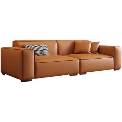 China Leather Custom Sofa Bed Straight Row Minimalist Living Room Head Layer Cowhide Caramel Color for sale