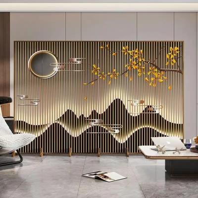 China Stainless Steel Screen Partition Wall Titanium Metal Hollowed Out Room Divider Screen for sale