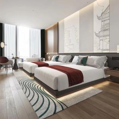 China Luxury Modern Hotel Bedroom Furniture Sets Walnut Veneer Bed E1 Plywood Customized for sale