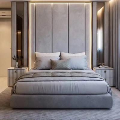 China Commercial Hotel Bedroom Furniture Modern Luxury Apartment Villa Linen Fabric Bed for sale