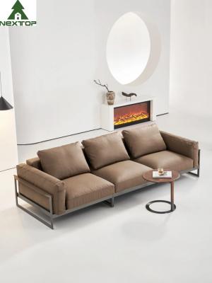 China Sofá de cuero para sala de estar Sofá marrón Sofá reclinable suave de 3 plazas Marco de metal en venta