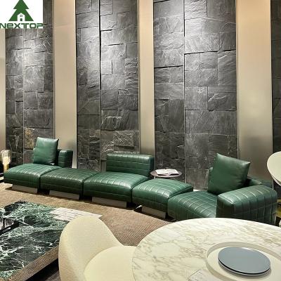 China 1800*1000mm Hotel Lobby Furniture Home Office Luxury Green Leather Modular Sofa Set for sale