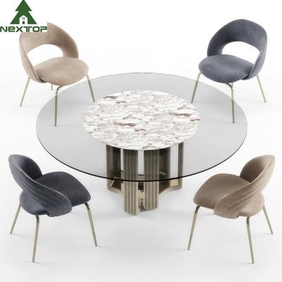China Modern Luxury Deluxe Gold Metal Fabric Single Chair Hotel Banquet Restaurant for sale