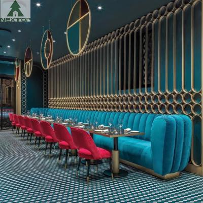 China Retro One Stop Solution Bar Restaurant Booth Seating Long Couch Railing Screen Wall Cabinet for sale